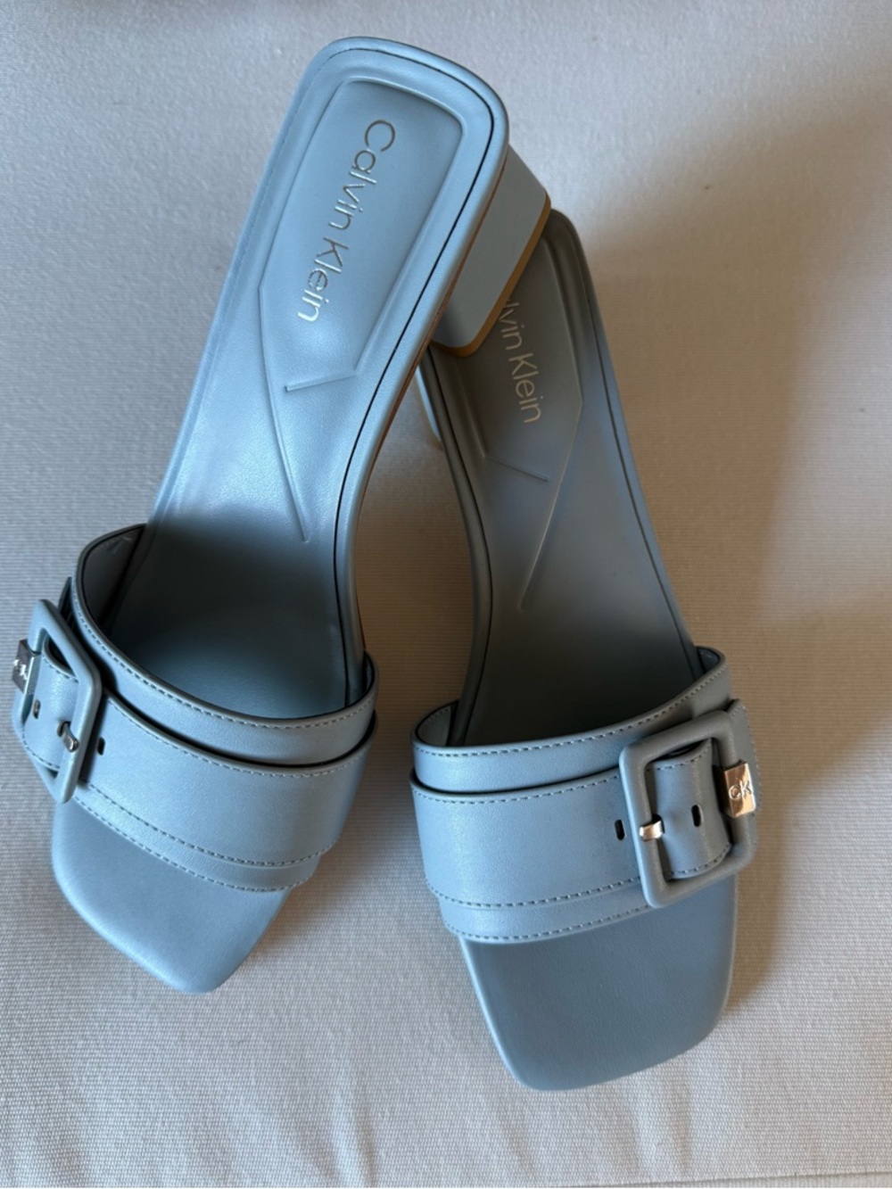 Calvin Klein Powder Blue Buckle Slide Mules Ariella 9.5M